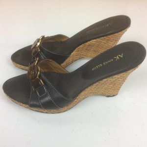 Anne Klein Akhagen Black Basketweave Wedge Open Toe Heel Heeled Sandal Size 9